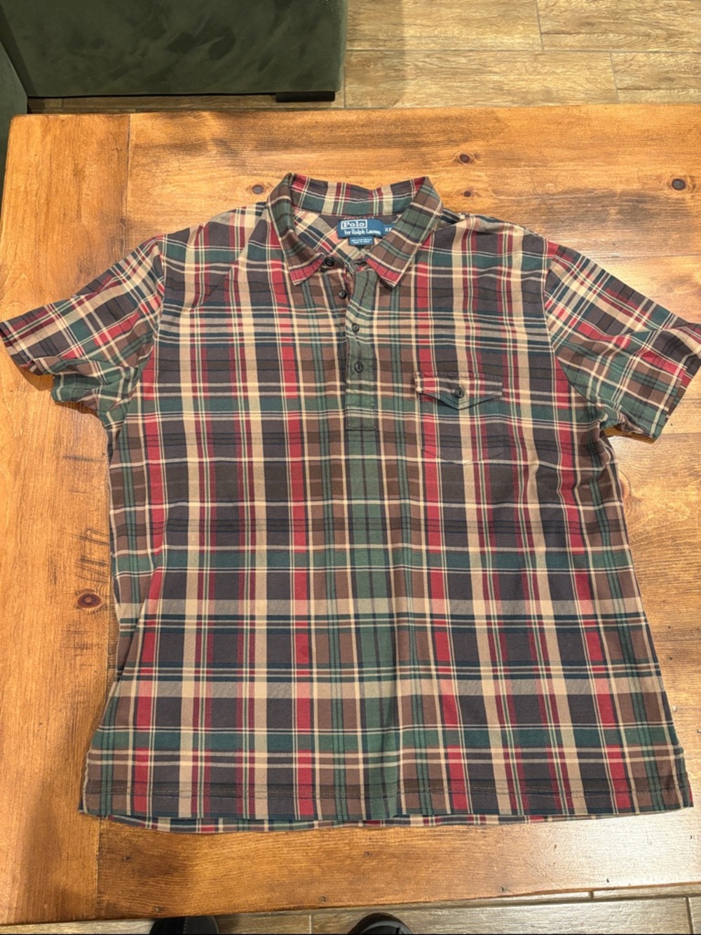 Polo by Ralph Lauren Short Sleeve Plaid Polo - Red, Green, Cream